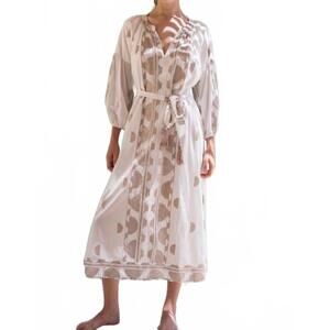 NEW NEMA nuria midi dress in ecru and beige embroidery